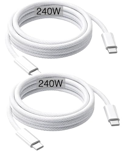 240W USB-C Charge Cable 2m [2-Pack], 6ft USB C to USB C Cable, Fast Charging Cord for Macbook Pro/Macbook Air, iPad Pro 12.9/Air 5th/4th/Mini 7th/6th/IPad 10/11, iPhone 17/16/15/16e/Pro Max/Plus/Air - size: 6.6ft