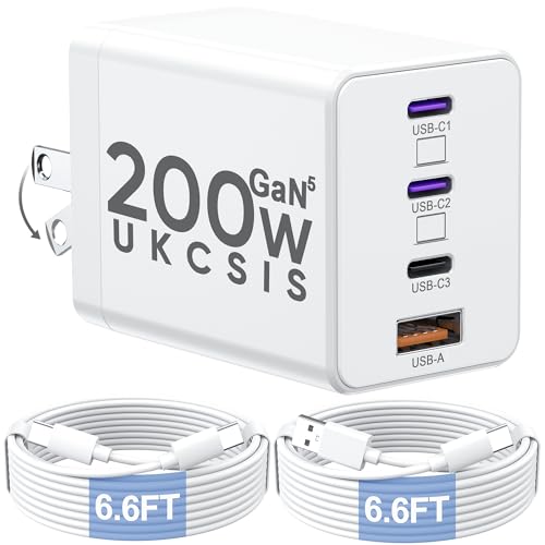 200W USB C Charger Block, Foldable 4-Port GaN5 Fast Charging Block | Adapter for iPhone 17/16/15 Pro Max Charger Fast Charging, Dual 65W Laptop Super Fast Charger Type C for MacBook Pro/Air iPad - color: White, size: 1 Pack