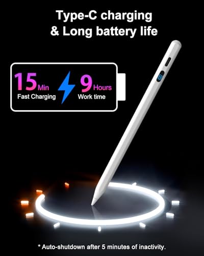 DIGIROOT Stylus Pen for iPhone, High Senstivity Universal Stylus Pen | Fast Charging, Magnetic, Stylus Pen for Touchscreen with LED Power Display, for iPhone Andriod/Tablet/Switch/Samsung Galaxy - color: White