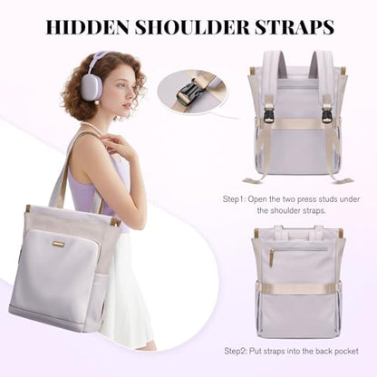 GOLF SUPAGS Convertible Laptop Backpack for Women Casual Daypack Notebook Tote Bag for Work College Travel Leisure (Taro Purple & White) - color: Taro Purple & White