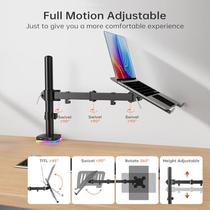 Afaloona RGB Convertible Laptop and Monitor Mount with USB Hub, Adjustable | 3 USB Ports for Data Transfer & Charging | Fits 13-32" Monitors & 11-17" Laptops | up to 18 lbs | VESA 75x75-100x100mm - size: RGB Laptop Stand