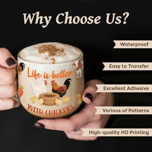 Peacoblue UV DTF Cup Wraps Transfer Stickers Farm Animals and Chickens Pattern, 10 Sheets Waterproof Custom Vinyl Transfer Sticker 16oz Coffee Glass Cup Tumbler Bottle Mug Decals for Men Women - style: Farm Animals and Chickens