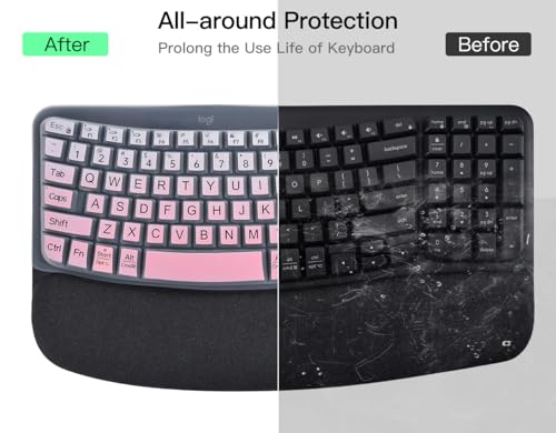 Large Print Keyboard Cover for Logitech Wave Keys MK670 Combo Keyboard Skin, Logitech Wave Keys Wireless Ergonomic Keyboard Cover Protector Skin, Logitechs Waves Key Accessories, Ombre Pink - color: Ombre Pink-Large