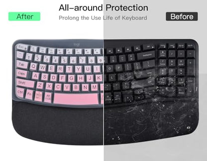 Large Print Keyboard Cover for Logitech Wave Keys MK670 Combo Keyboard Skin, Logitech Wave Keys Wireless Ergonomic Keyboard Cover Protector Skin, Logitechs Waves Key Accessories, Ombre Pink - color: Ombre Pink-Large