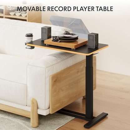 FLEXISPOT H7 Adjustable Overbed Bedside Table with Wheels Pneumatic Mobile Standing Desk Laptop Desk Rolling Computer Cart Movable Overbed Table Hospital Home Use(31.5" W x 17.7" D, Black Maple Large) - color: Black Maple, size: Large