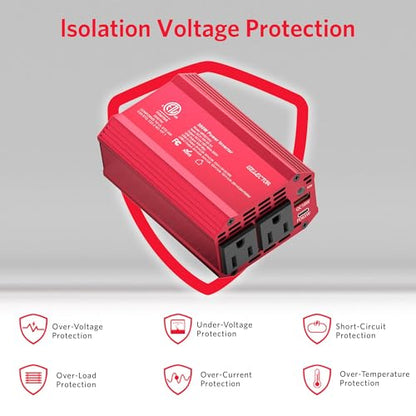 300W Power Inverter DC 12V to 110V AC Car Outlet Adapter with USB-C[PD65W] & USB-A[QC18W] Fast Charging Ports and Dual AC Outlets Car Power Inverter for Phone, Laptop on Road Trip (Red) (Red)