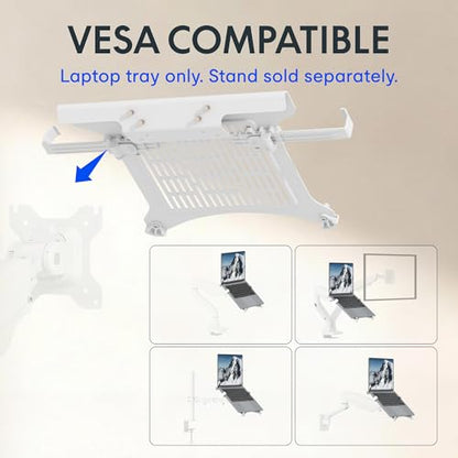 FlexiSpot Laptop Tray for Monitor Arm, VESA Mount 75x75&100x100mm, Fits Laptops up to 17.3in, Notebook Tray with Lockable Clips for Home Office- Tray Only, White