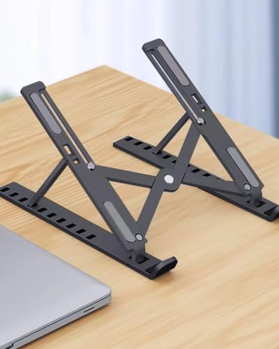 Adjustable Plastic Laptop Stand – Foldable Portable Laptop Raiser Large Size Black BLC1043-05 - color: Black, size: Large