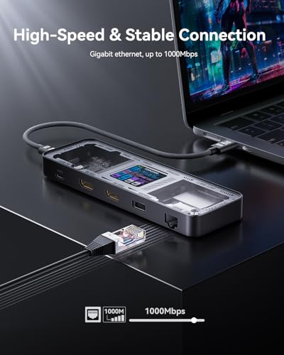 DOCKCASE Explorer Edition 10-in-1 USB C Hub, Dual 4K HDMI Docking Station for 2 Monitor, Gigabit Ethernet,1 USB-C and 3 USB-A Ports,100w PD, UHS-II TF/SD Card Reader for MacBook Pro, XPS, and More