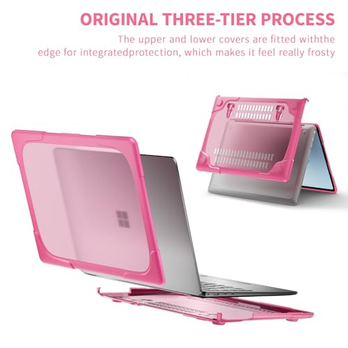 Batianda Durable Stand Case for Microsoft Surface Laptop 13.8 Inch, Pink | Ergonomic Foldable Stand, Heavy Duty Matte Hard Shell, Fits 2024-2026 Surface Laptop 7/8th Edition for Business 13.8 Inch - color: Pink