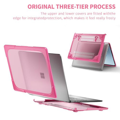 Batianda Durable Stand Case for Microsoft Surface Laptop 13.8 Inch, Pink | Ergonomic Foldable Stand, Heavy Duty Matte Hard Shell, Fits 2024-2026 Surface Laptop 7/8th Edition for Business 13.8 Inch - color: Pink