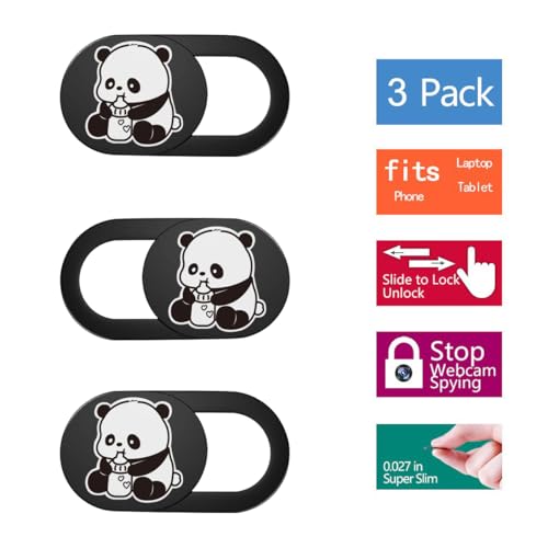 SIREG Webcam Cover Ultra Thin - Web Camera Cover fits Laptop,Tablet,PC,Computer, Smartphone, Protect Your Privacy and Security,Strong Adhesive (Panda-Black & 3 Pack) - color: Panda-Black & 3 pack