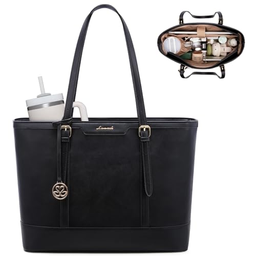 LOVEVOOK Laptop Bag for Women, 15.6 Inch Large Work Tote Bag with 40oz Cup Holder, Waterproof PU Leather Computer Briefcase for Teacher, Professional Business Shoulder Purse Black - color: Black, size: 15.6 inch