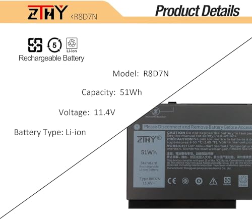 51Wh R8D7N 1V1XF Laptop Battery Replacement for Dell Precision 3540 3550 | Inspiron 7590 7591 7791 2-in-1 Latitude 5400 5410 5500 5510 Series P80F P80F001 P84F H82T6 0C5GV2 0W8GMW 4GVMP 11.4V 3-Cell - size: 7.60*4.13*0.20 inch R8D7N