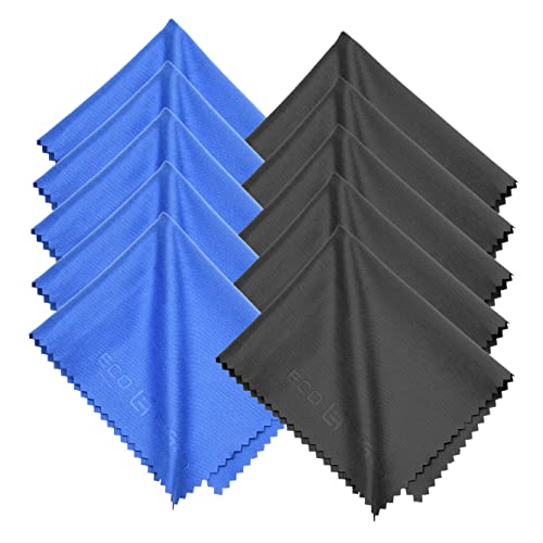 Eco-Fused Blue/Black Microfiber Cloth - 6x7 Inch - 12 Pack - Glasses & Lens Cleaning - color: Blue/Black (12 Pack)