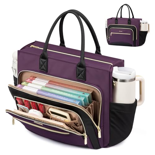 LOVEVOOK Work Tote Bags for Women,Laptop Teacher Bag With File Organizer | Large Cup Holder,Teacher Tote Bag,Nurse Bags,Multi-Pockets Professional Briefcase Business Purses Handbag - color: Black-purple, size: 17.3 inch