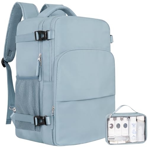 Sinaliy Travel Backpack, TSA Carry on Flight Approved Backpack | Waterproof 17.3 Inch Laptop Backpack with Multi-Pockets, Personal Item Travel Bag for Work, College, Business, Light Blue - color: Light Blue, size: X-Large