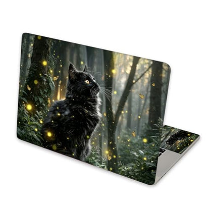 Universal Laptop Skin Sticker for 12/13/14/15.6 Inch Laptops, Reusable Vinyl Laptop Decal Cover, Waterproof Scratch Resistant Notebook Skin with 2 Wrist Pads,Firefly Forest Cat - color: Firefly Forest Cat