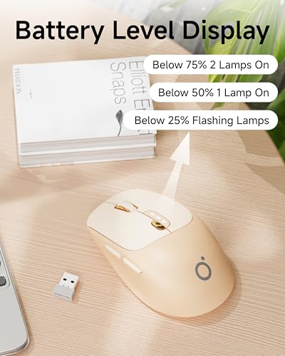 SEUNKWANG Dual-Mode Wireless Mouse with Visible Battery Indicator, Silent Rechargeable Bluetooth & 2.4G Computer Mouse, 1600 DPI, One-Click Desktop Privacy Key, Portable Mice for Laptop/PC/Mac - Pink - color: Pink