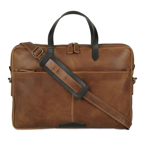 KomalC Leather Laptop Sleeve 15.5" with Trolley Strap, Fits up to 16" Laptop, Slim Office Bag with Shoulder Strap - color: Serena
