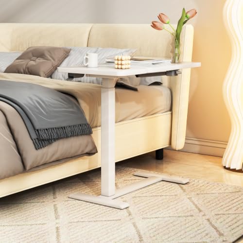 KEIKI Height Adjustable Rolling Laptop Desk, Portable Mobile Standing Workstation with Tiltable Top for Home Office Classroom, Beige - color: Beige
