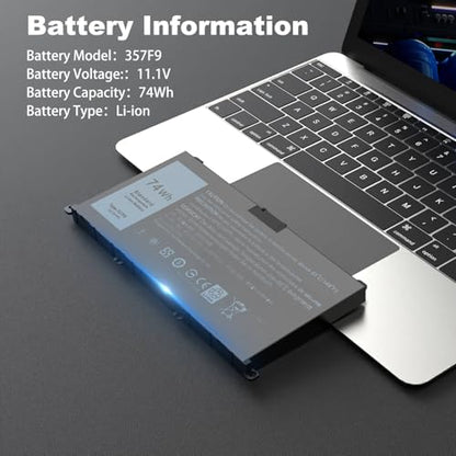 74Wh 357F9 Laptop Battery Compatible with Dell Inspiron 15 5000 7000 Gaming 5577 5576 7557 7559 7566 7567 Series 0GFJ6 P65F 71JF4 P65F001 P57F 0357F9 INS15PD P57F003 071JF4 11.1V - size: 6.9 * 3.8 * 0.5 Inch 357F9