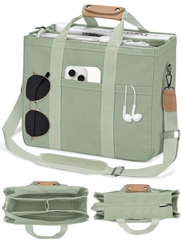 VOFANK Canvas Tote Bag for Women with Zipper and Compartments Large Work Bible Bag Crossbody Teacher College Tote Purse - color: Green, size: Large