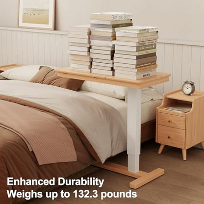 Muwuele Solid Wood Overbed Bedside Table with Wheels, Adjustable Medical Tilt Top Hospital Bed Table Over The Bed, Rolling Laptop Desk, Mobile Standing Desk for Hospital and Home Use (Natural) - color: Natural