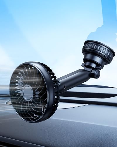 Suction Cup Car Cooling Fan for Window Dashboard Backseat, 5000Mah Battery Powered Rechargeable USB Car Fans That Blow Cold Air, Cooler for Semi Truck Rv Van Tractor Cab Vehicles without Ac