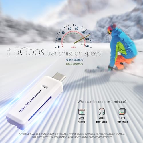 Micro SD Card Reader, 5Gbps 2-in-1 USB C Memory Card Reader for Digital Camera, SD Card Viewer with Dual Slot for SD, SDHC, SDXC, Micro SD, MicroSDHC, Micro SDXC, MMC, RS-MMC, TF Card (White) - color: USB-C 3.0 White