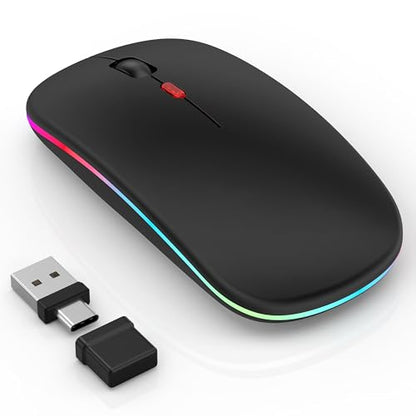 Gizdot-R1 LED Mouse for MacBook Air/iPad/Laptop, Bluetooth Rechargeable Silent Mouse with USB-C, Built-in Mouse Jiggler, 4-Mode Wireless Mouse Compatible with macOS/iOS/Windows/Android - color: Black