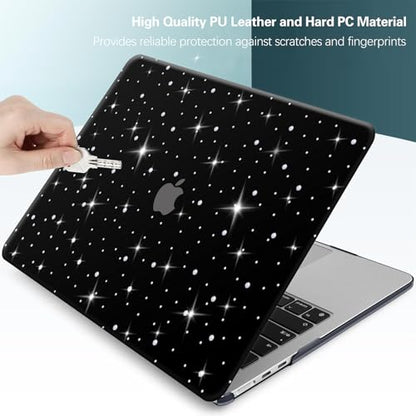 Diamond Case for MacBook Air 13 inch 2022-2018 M1 A2337 A2179 A1932, Luxury Bedazzled Bling Shiny Sparkle Glitter Texutured PU Leather Hard Shell Case & Keyboard Cover for Mac Air 13, Black - color: # Diamond