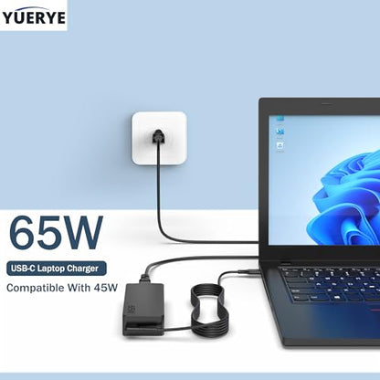 65W USB C Laptop Charger Compatible with Lenovo ThinkPad T14 T15 T16 E14 E15 T480S T580S E480 E580 X1 Carboon Yoga 7i 9i C930 C940 Chromebook C330 S330 Fast Power Adapter - size: 4.29*1.85*1.14in USB C