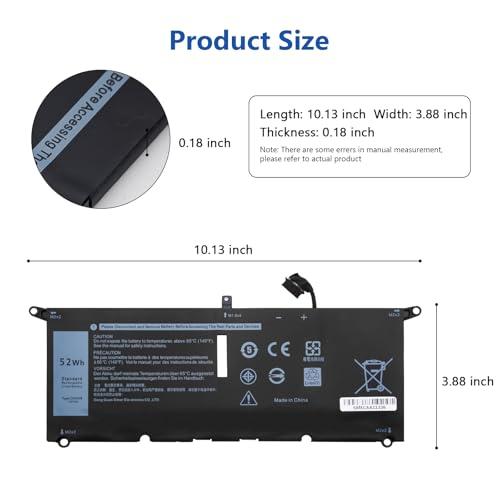 DJW DXGH8 52W Laptop Battery Replacement for Dell XPS 13 9380 9370 2019 7390 Series Vostro 5390 5391 Series Inspiron 7390 2-in-1 7391 2-in-1 Series H754V 0H754V 0V48RM V48RM HK6N5 P113G001 P114G001 - size: DXGH8