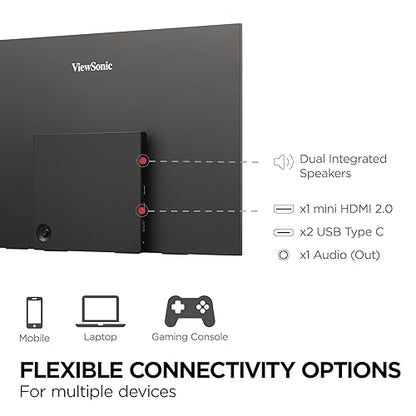 ViewSonic VX1655-4K-OLED 15.6 Inch 4K Portable Monitor, OLED Display for Immersive Mobile Workspaces and Second Screen Productivity, Built-in Stand, 60W USB-C, and Mini HDMI Inputs - style: 4K OLED
