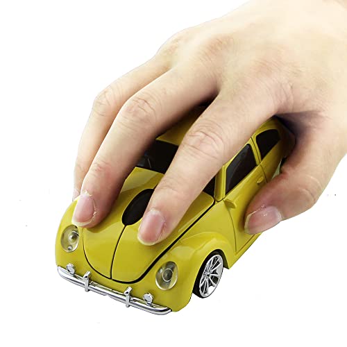elec Space Wireless Mouse, 2.4GHz Wireless Computer Mouse Cool 3D Sport Car Shape Ergonomic Optical Cordless Mice with USB Receiver for PC Laptop Notebook 1600DPI Yellow - color: yellow