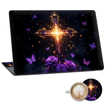 Laptop Skin Sticker Decal 15.6 Inch,12 13 13.3 14 15 15.6 in Laptop Netbook Skins for Notebook,Art Decal Removable Waterproof Scratch Resistant,Universal Vinyl Cover,Glitter Cross Flower - color: Glitter Cross Flower