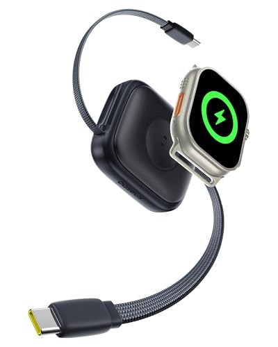 Baseus Retractable USB C Cable for Apple Watch, 100W 5A Fast Charging Cable with 2.5W Max Wireless Charger, Freely Adjustable Within 3ft, Type-C Cord for iPhone 17 Pro/Plus/Max, Galaxy S24, iPad Pro