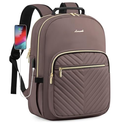 LOVEVOOK Laptop Backpack for Women, Large Capacity Travel Computer Work Bag with 17-inch Laptop Compartment, Business Nurse Backpack Purse, Hiking Outdoor Carry On Backpack, Brown - color: Brown, size: 17-Inch