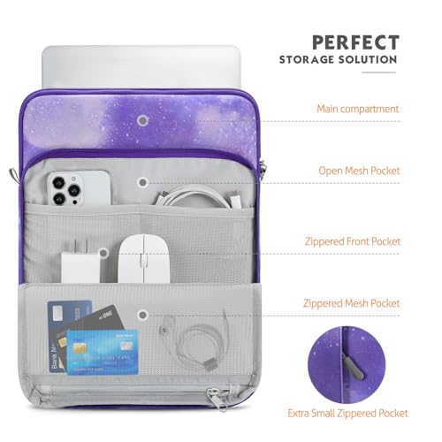 MoKo 13.3-14 Inch Laptop Sleeve Bag Carrying Case with Accessory Pocket | Fits iPad Air 13-inch M3, MacBook Pro 14-inch M3/2, MacBook Pro 13-inch M2/M1 and Surface Pro 9/8 13-inch, Purple Starry Sky - color: Purple Starry Sky, size: 13.3-14 Inch