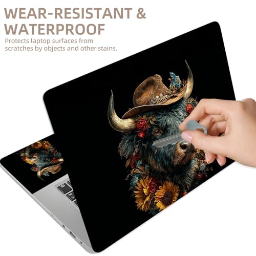 Universal Laptop Skin Sticker for 12/13/14/15.6 Inch Laptops, Reusable Vinyl Laptop Decal Cover, Waterproof Scratch Resistant Notebook Skin with 2 Wrist Pads,Cowboy Highland Bull - color: Cowboy Highland Bull