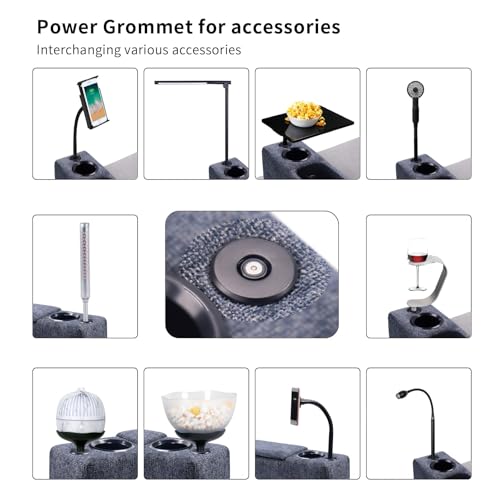 Multifunctional Sofa Armrest, Couch Armrest with Wireless Charge Stand, Removable Couch Caddy with Storage,Including LED Reading Light - color: Navy, size: Fabric-1 CUP