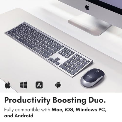 Macally Premium Bluetooth Keyboard and Mouse for Mac | Compatible Wireless Apple Keyboard and Mouse Combo (110 Keys Multi-Device Rechargeable) for MacBook Pro/Air and iMac - Space Gray - color: Space Gray