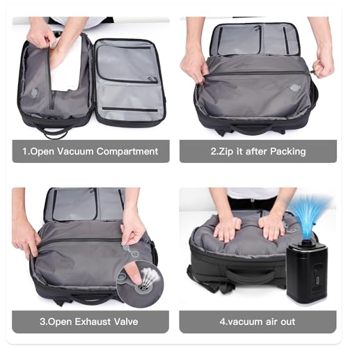 BANGE Backpack with Anti-Theft Vacuum Compression Travel Backpack,Expandable Backpacks with Pump for Airplanes - color: Black