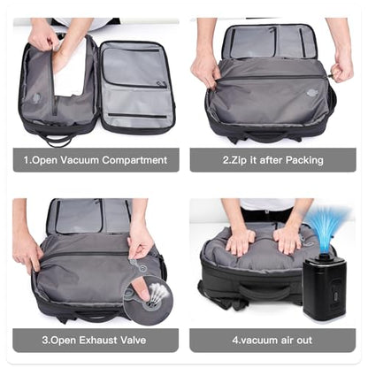 BANGE Backpack with Anti-Theft Vacuum Compression Travel Backpack,Expandable Backpacks with Pump for Airplanes - color: Black