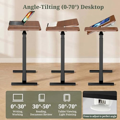 Mobile Standing Desk, Height Adjustable Laptop Desk with Tilting Top | Stable Steel Frame, Smooth Lift Mechanism, Adjustable Tilt Surface, Easy Assembly, Ideal for Home, Office & Dorm, Brown - color: Brown, style: Tilt Adjustable