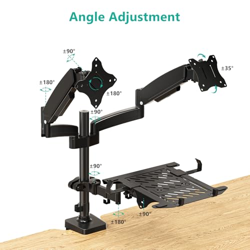 WALI Triple Arm Laptop and Dual Monitor Desk Mount for 17" Notebook and Up to 32" Screens, Adjustable Monitor Arms with Tilt Swivel Rotation, VESA 75x75 100x100, Black (GSDM003LP) - size: Triple, style: Fully Adjustable Desk Mount