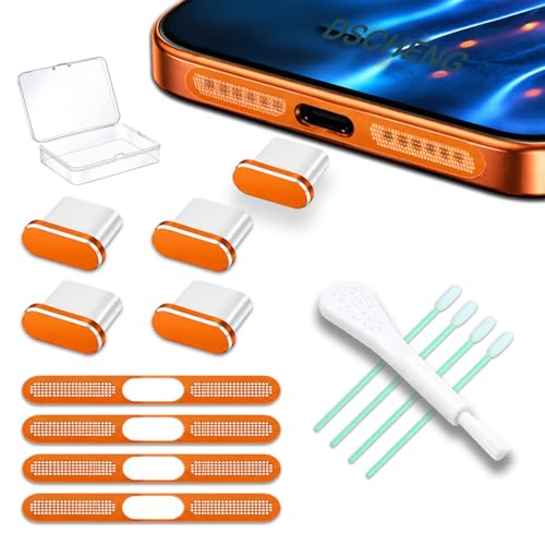4 Pack USB C Dust Plug USB C Port Cover, Type C Charging Port Plug Cover with Speaker Dust Cover Phone Accessories for iPhone 17 Pro Max (Metal USB C (Orange) 17 Max)