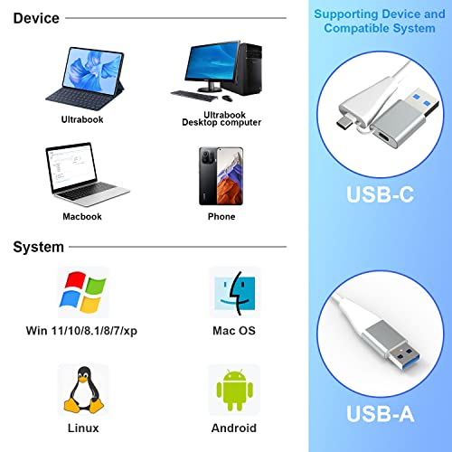 XQD Card Reader, USB 3.0/USB C to XQD/SD/TF Card Reader, 5 in 2 USB 3.0 Card Adapter Read 3 Cards for SD(HC/XC),TF, Sony G Series, Lexar USB Mark Card, Compatible for USB A/USB-C Laptop