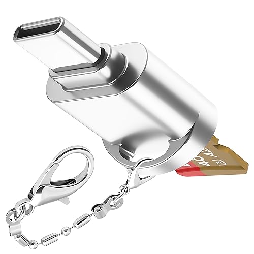 USB C Micro SD Card Reader for Android Phone, Camera, Laptop with Keychain, Mini Metal Type-C Card Reader (Shiny Silver) - color: Shiny Silver